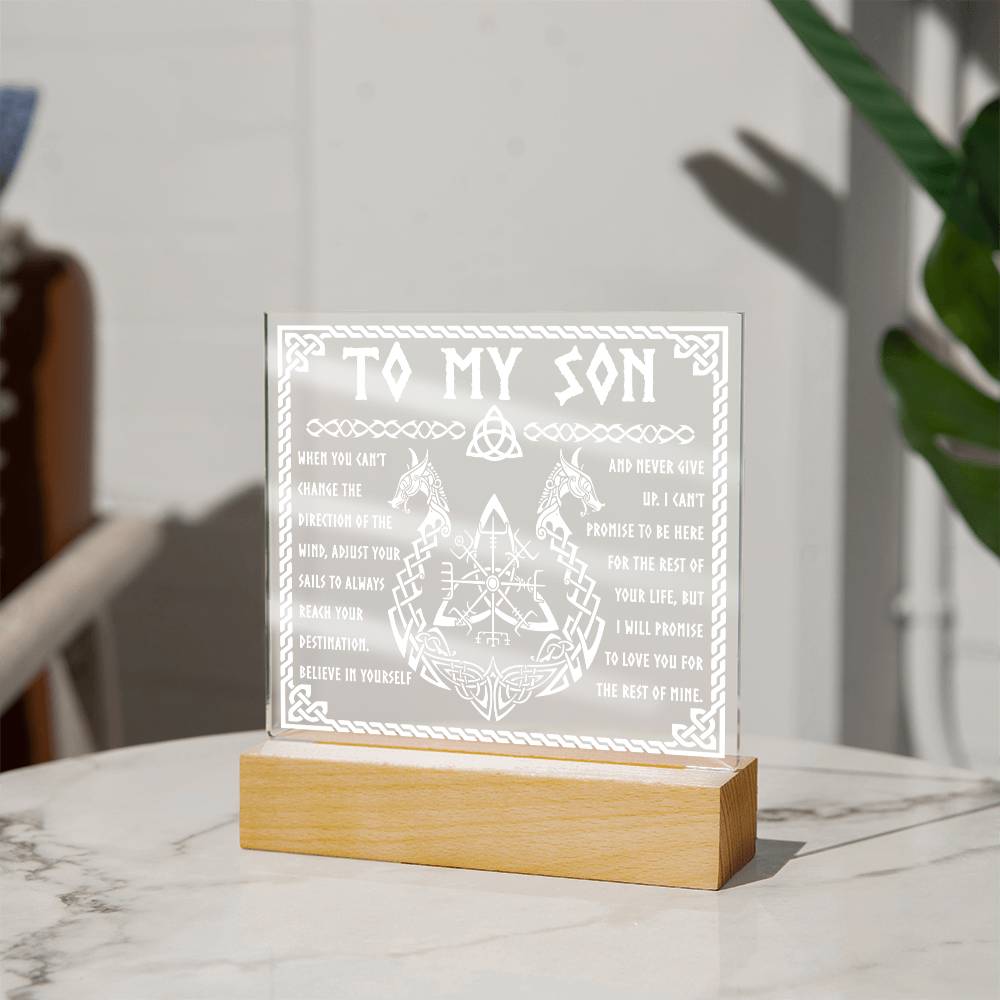 Son 'Never Give Up' Square Acrylic Plaque